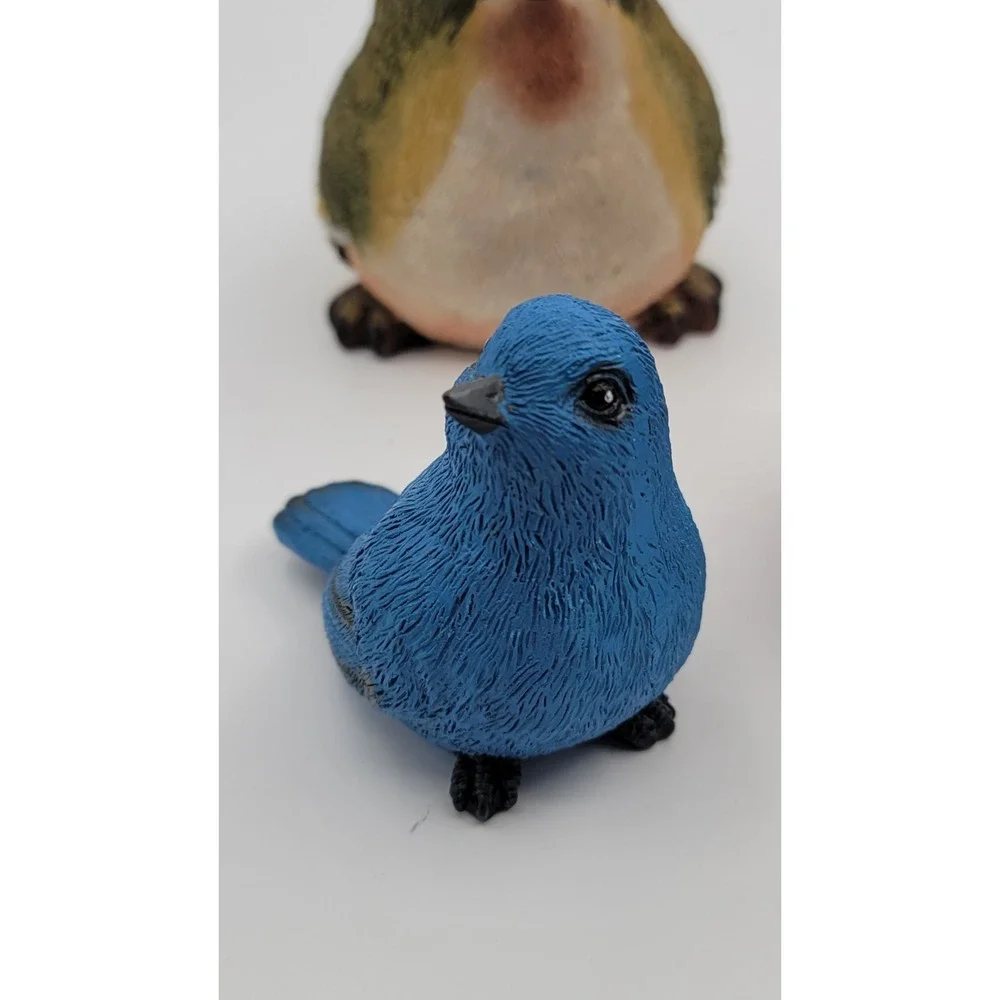 Set Of 5 Lovely Resin Colorful Bird Blue Figurines Cardinal Warbler